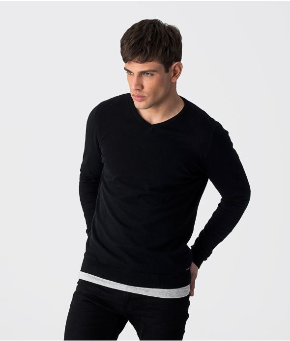 ROYAL V-NECK KNITWEAR, BLACK