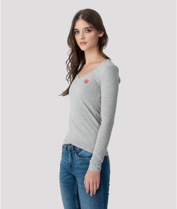 ELIZABETH LONG V L.S.TOP, GREY MELANGE