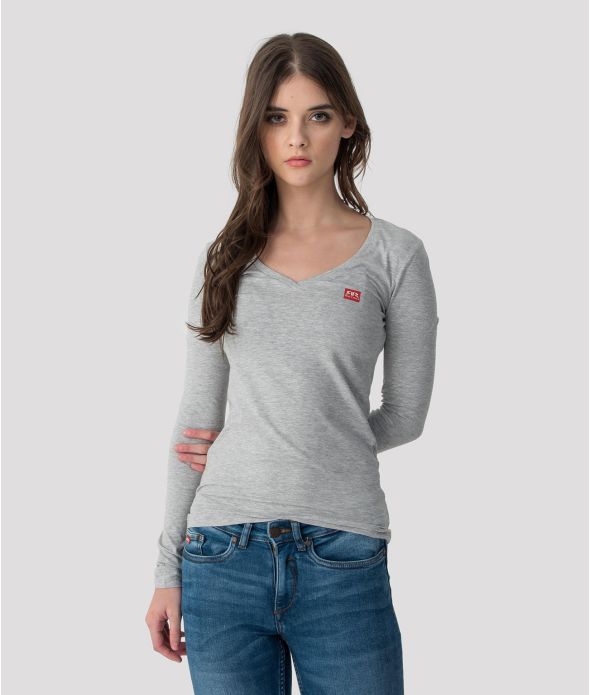 ELIZABETH LONG V L.S.TOP, GREY MELANGE