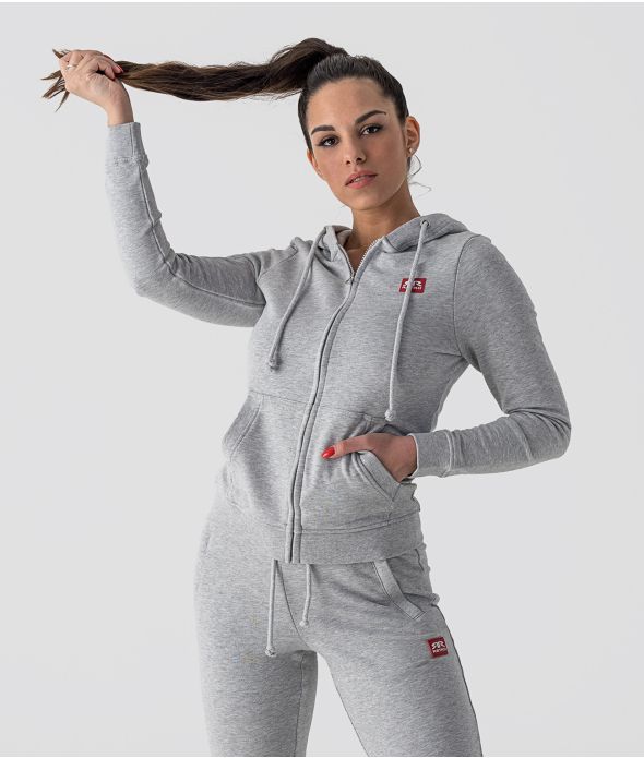 MYANNA ZIP JOGGING TOP, GREY MELANGE