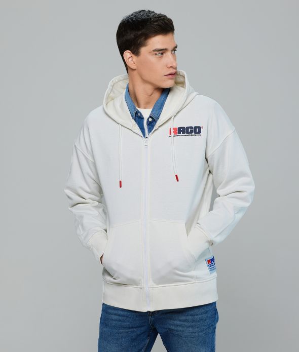 MAGURA ZIP UP HOODIE JOGGING TOP, OFFWHITE