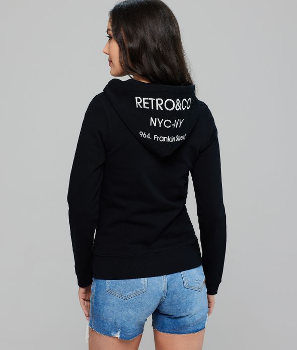 ANISE NŐI CIPZÁRAS, KAPUCNIS MELEGÍTŐ PULÓVER, FEKETE