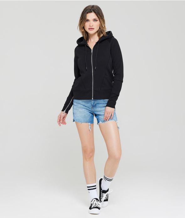 BOARELLI NŐI CIPZÁRAS, KAPUCNIS MELEGÍTŐ PULÓVER, FEKETE