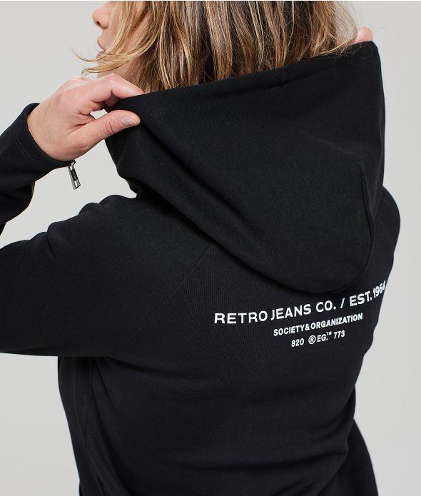 BOARELLI NŐI CIPZÁRAS, KAPUCNIS MELEGÍTŐ PULÓVER, FEKETE