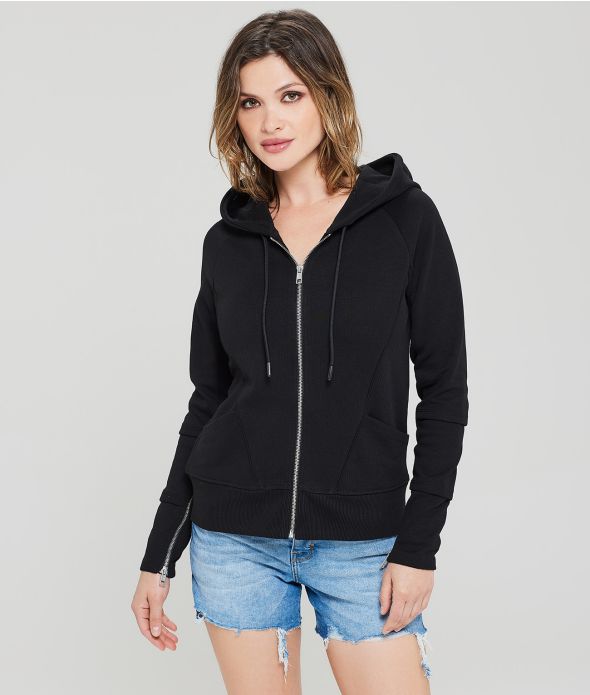 BOARELLI NŐI CIPZÁRAS, KAPUCNIS MELEGÍTŐ PULÓVER, FEKETE