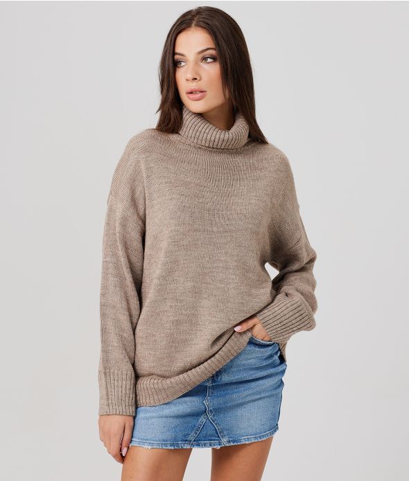 LAUREL TURTLENECK SWEATER, SAND MELANGE