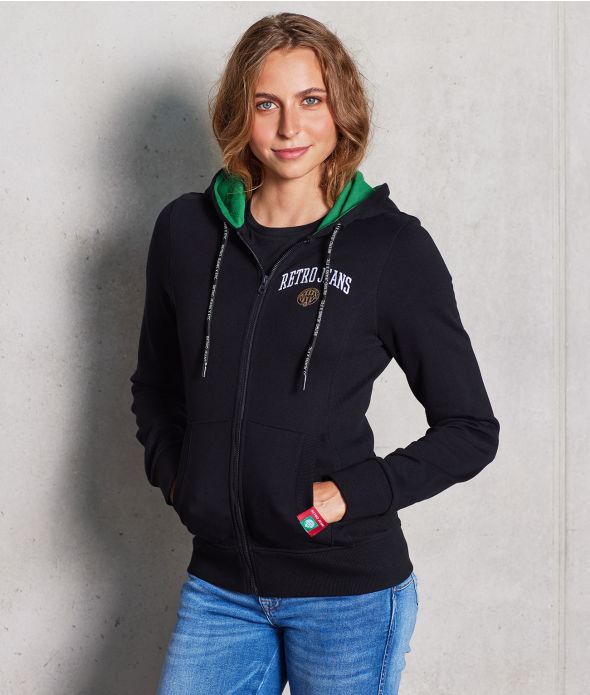 WHITE EAGLE ZIP HOODIE JOGGING TOP, BLACK