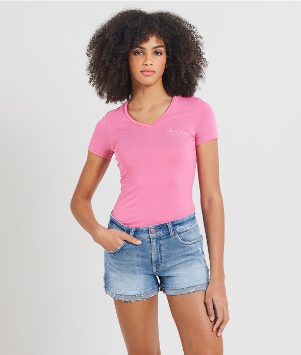 BELLAROSE V NECK T-SHIRT, FUXIA