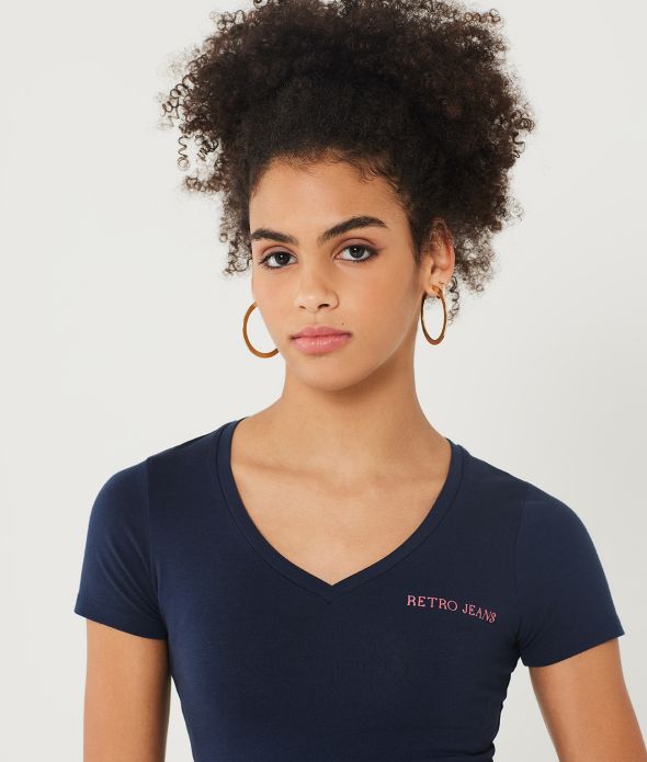 LIV V NECK T-SHIRT, DARK BLUE
