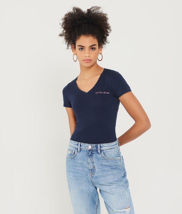 LIV V NECK T-SHIRT, DARK BLUE