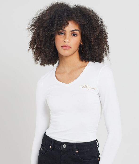 NATALY V NECK L.S.TOP, WHITE