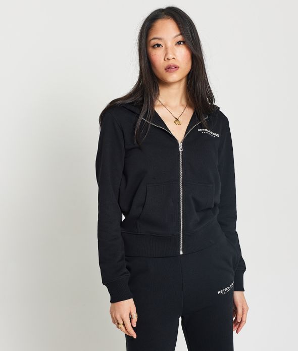 GAIA ZIP HOODIE JOGGING TOP, BLACK