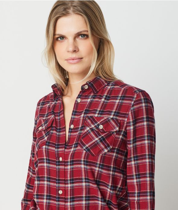 KRISTEN BLOUSE, BORDEAUX CHECKS