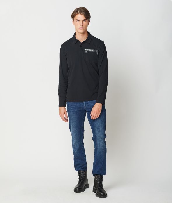 ACEY FÉRFI HOSSZÚ UJJÚ GALLÉROS PÓLÓ, FEKETE