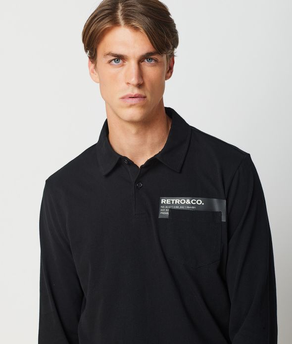 ACEY FÉRFI HOSSZÚ UJJÚ GALLÉROS PÓLÓ, FEKETE