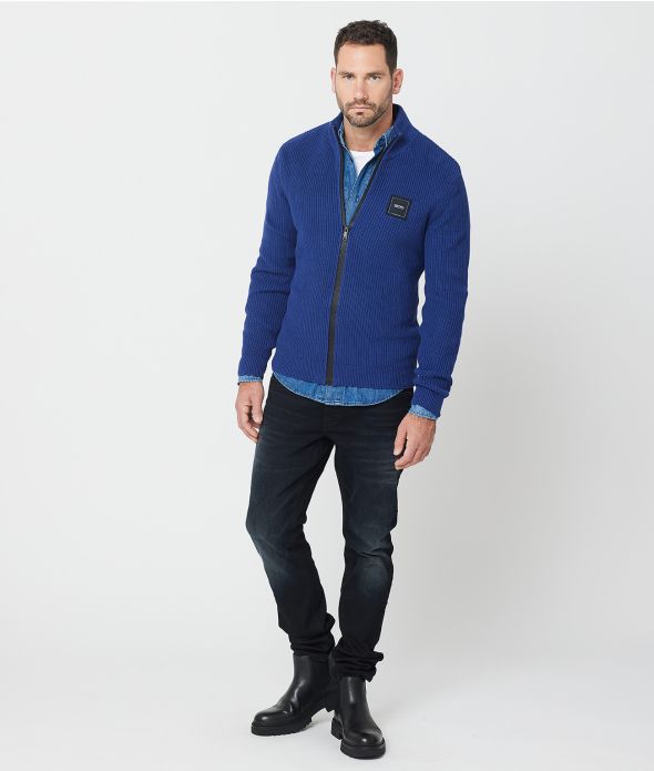 GONZALO ZIP CARDIGAN, BLUE