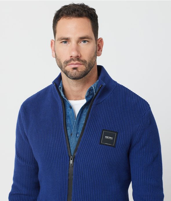 GONZALO ZIP CARDIGAN, BLUE