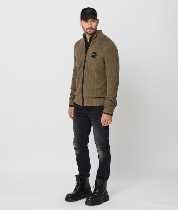 GONZALO ZIP CARDIGAN, KHAKI