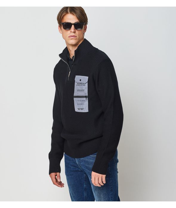 IGORA HALF ZIP SWEATER, BLACK