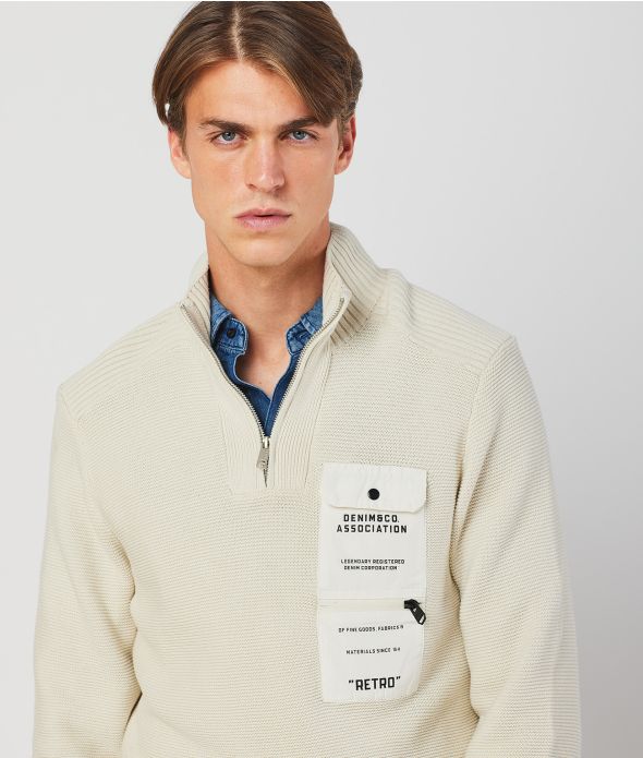 IGORA HALF ZIP SWEATER, BONE