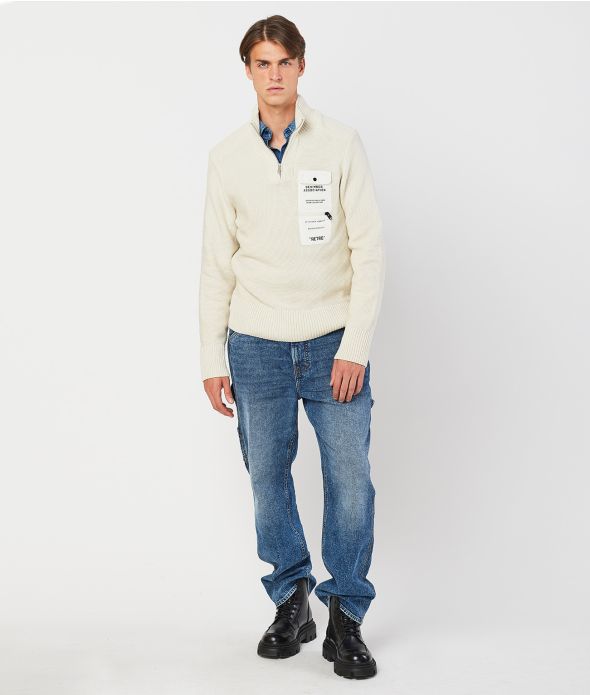 IGORA HALF ZIP SWEATER, BONE
