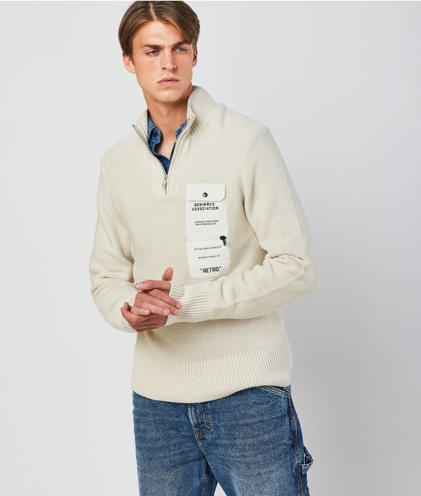 IGORA HALF ZIP SWEATER, BONE