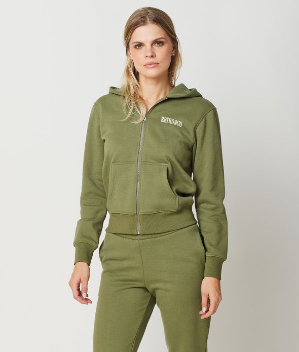 KRISTEN ZIP HOODIE JOGGING TOP, KHAKI