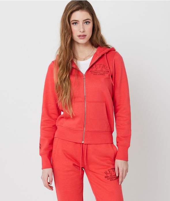 YVETTE ZIP HOODIE JOGGING TOP, CORAL