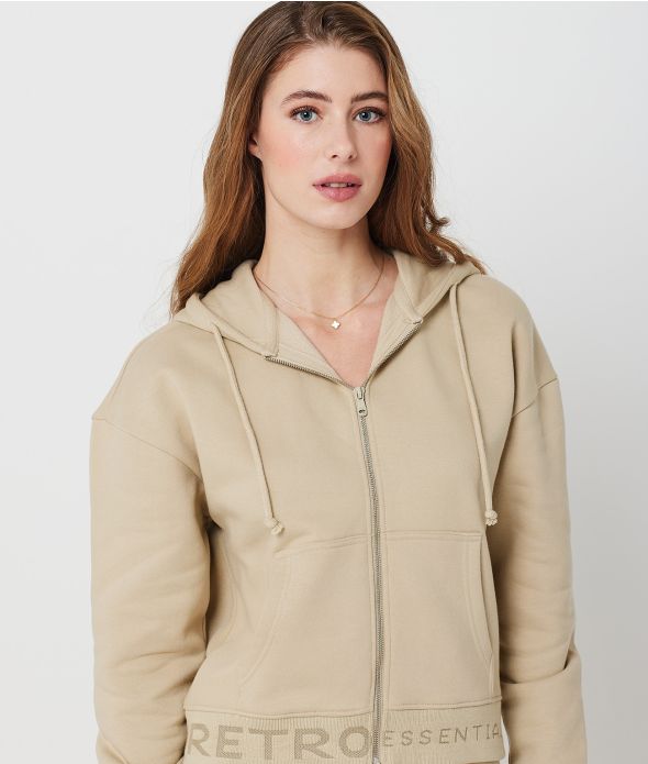 SWAN ZIP HOODIE JOGGING TOP, BEIGE
