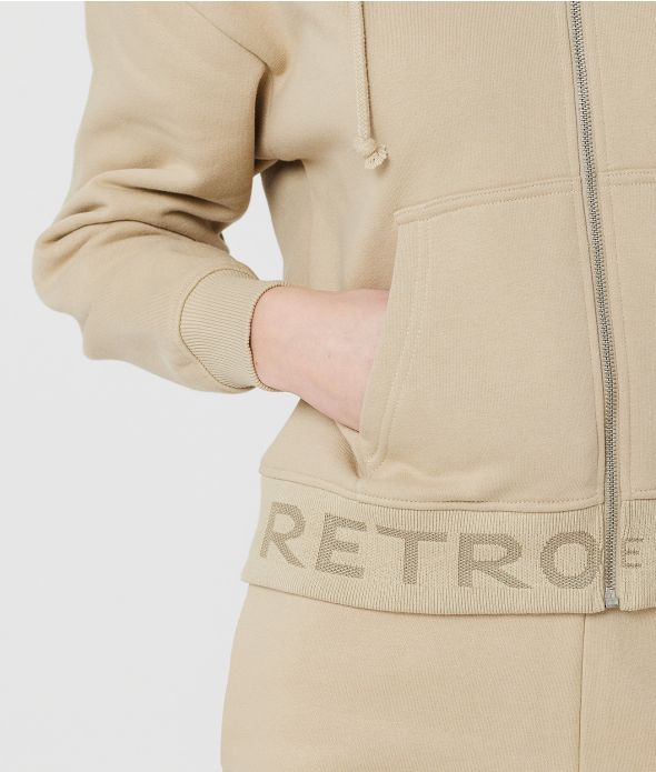 SWAN ZIP HOODIE JOGGING TOP, BEIGE