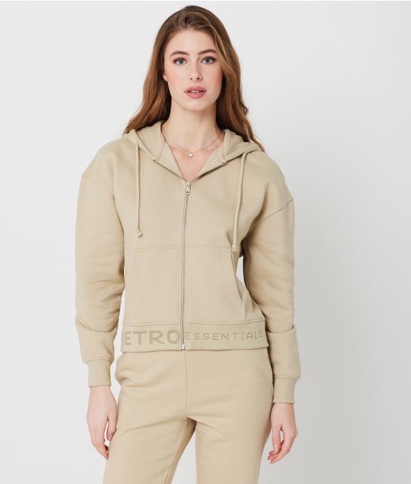 SWAN ZIP HOODIE JOGGING TOP, BEIGE