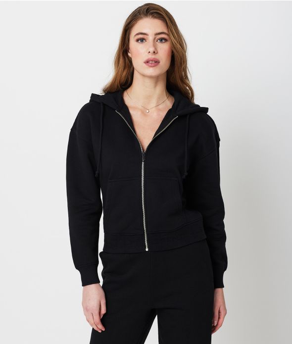 SWAN ZIP HOODIE JOGGING TOP, BLACK