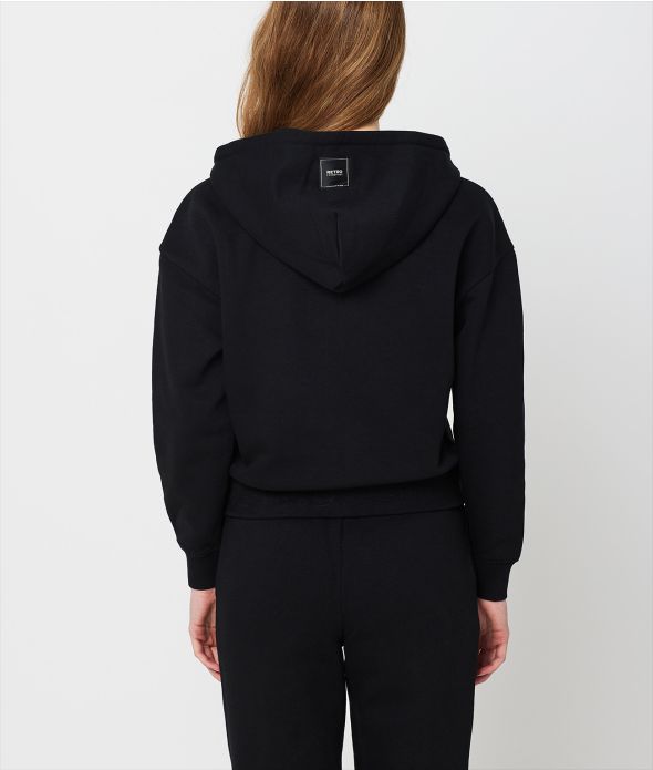 SWAN ZIP HOODIE JOGGING TOP, BLACK