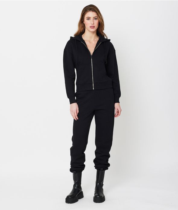 SWAN ZIP HOODIE JOGGING TOP, BLACK