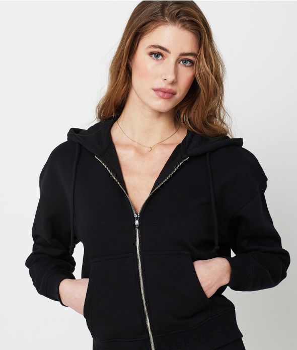 SWAN ZIP HOODIE JOGGING TOP, BLACK