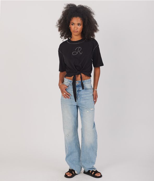 LILYANA CROPPED FASHION TOP, BLACK