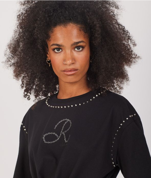 LILYANA CROPPED FASHION TOP, BLACK