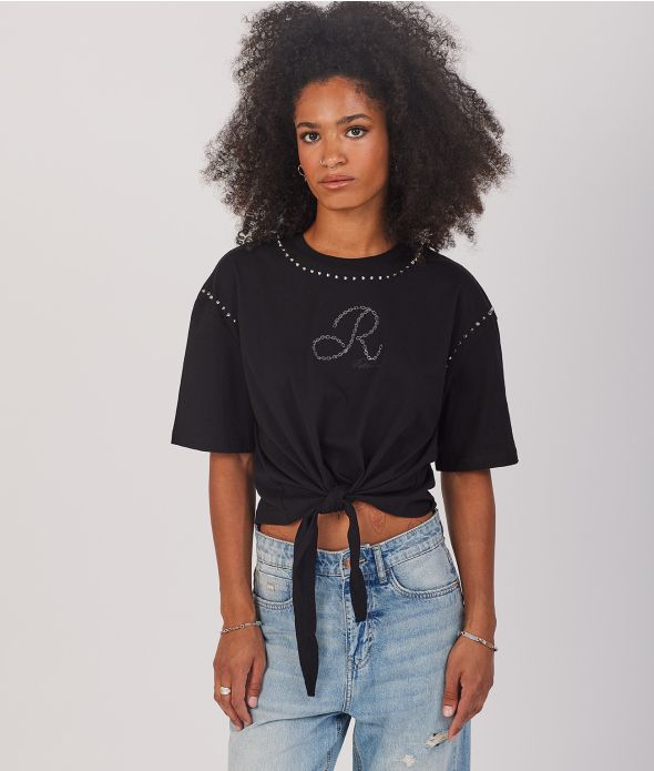 LILYANA CROPPED FASHION TOP, BLACK