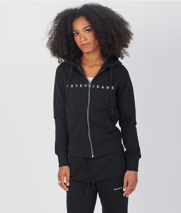 GWEN ZIP HOODIE JOGGING TOP, BLACK