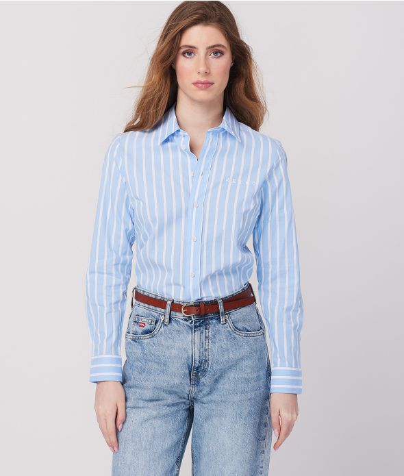 GWEN B BLOUSE, BLUE STRIPED