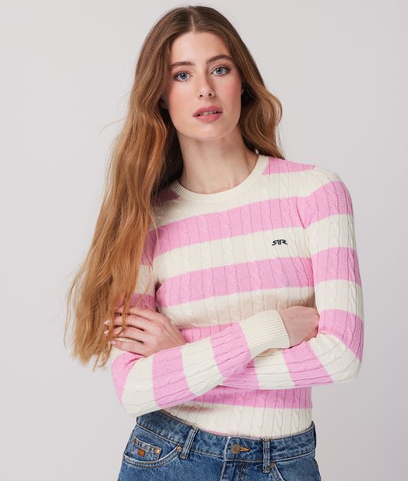 ROSANNA SWEATER, PINK STRIPES