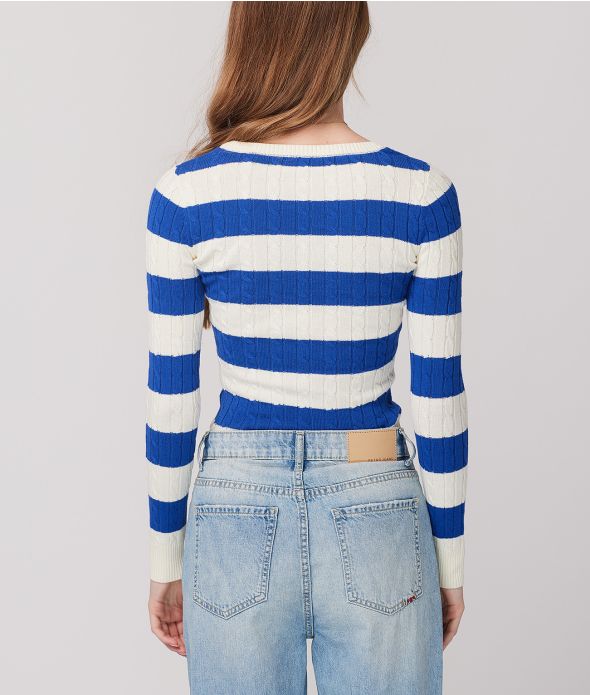 ROSANNA V SWEATER, BLUE STRIPES