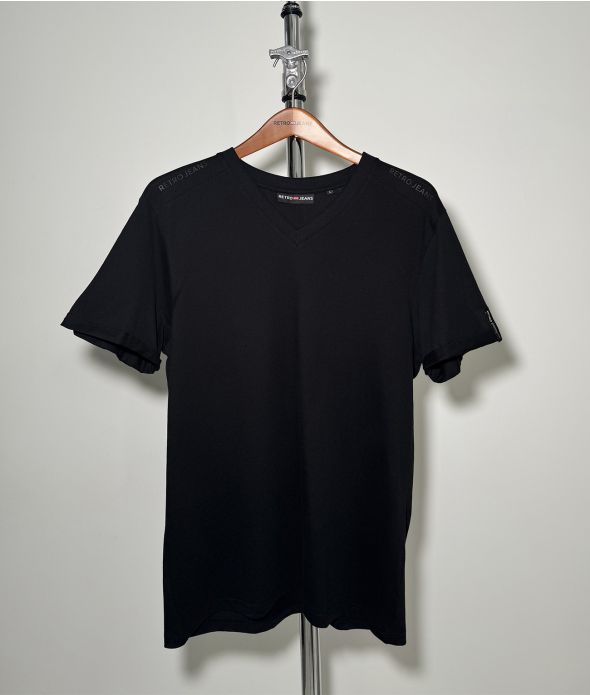 NATE V-NECK T-SHIRT, BLACK
