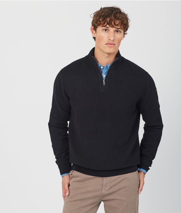 KANAN HALF ZIP SWEATER, BLACK