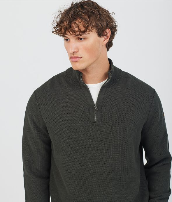 KANAN HALF ZIP SWEATER, D. GREEN