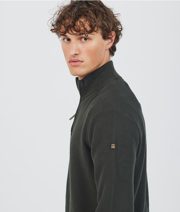 KANAN HALF ZIP SWEATER, D. GREEN