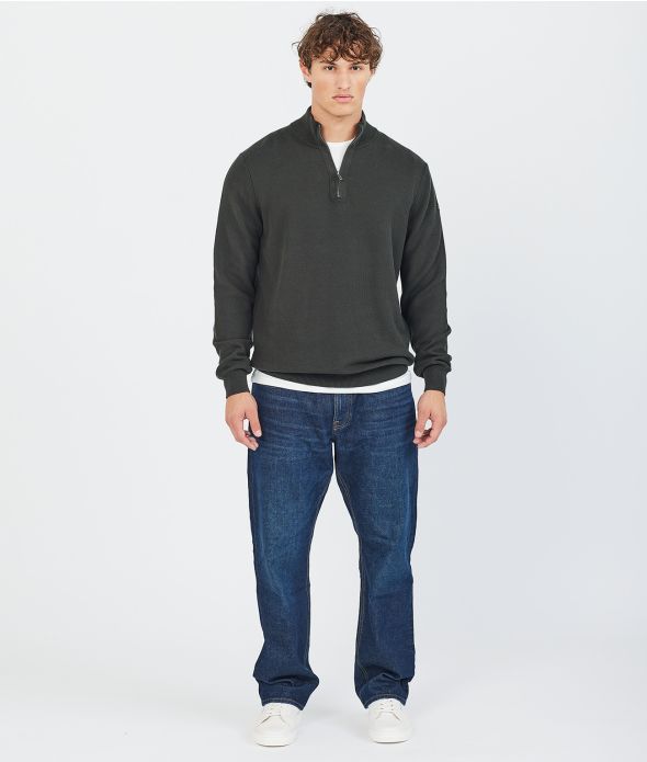 KANAN HALF ZIP SWEATER, D. GREEN