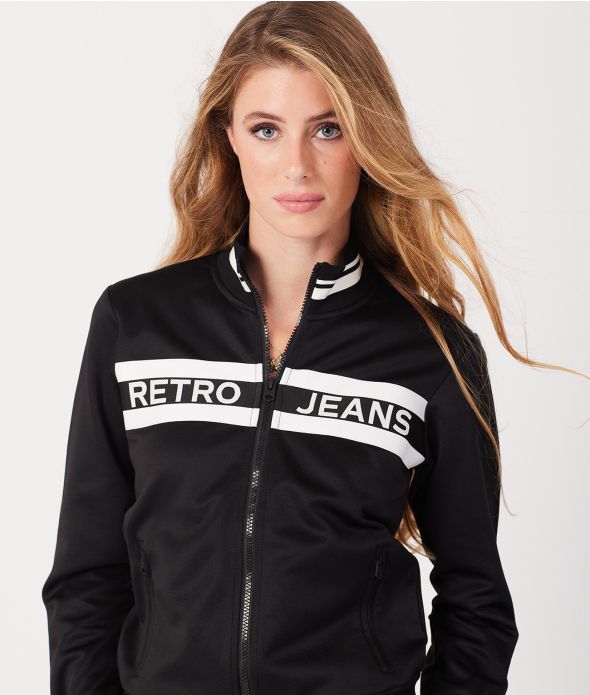 FLEUR ZIPUP JOGGING TOP, BLACK