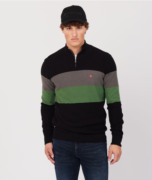 VALIN HALF ZIP SWEATER, BLACK