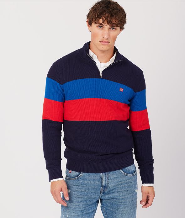 VALIN HALF ZIP SWEATER, BLUE